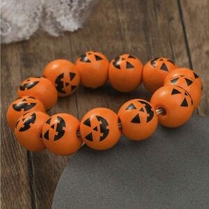 1pc Halloween Pumpkin Beaded Elastic Bracelet